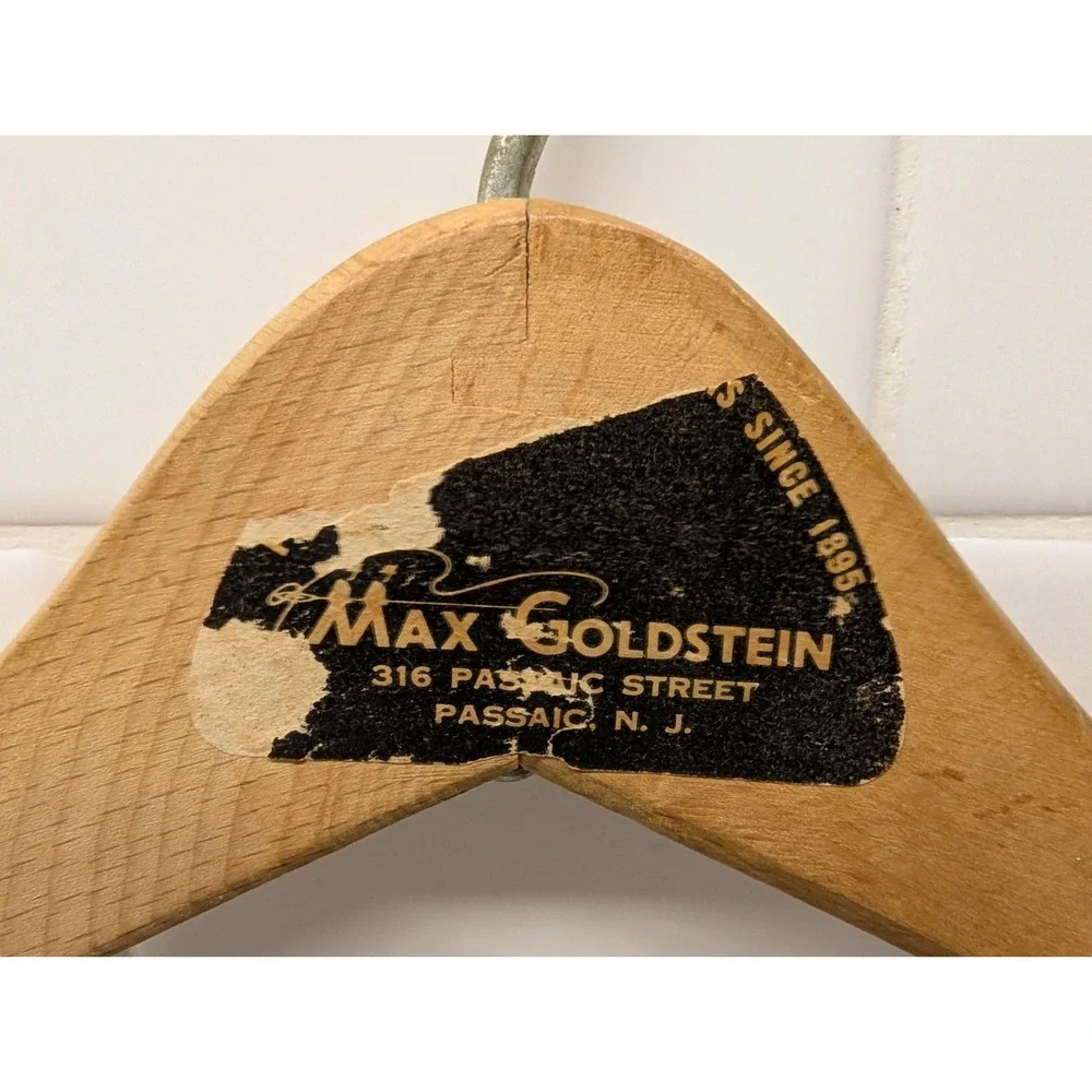 Vintage Max Goldstein Passaic NJ Wooden Suit Hanger Advertising Store Display